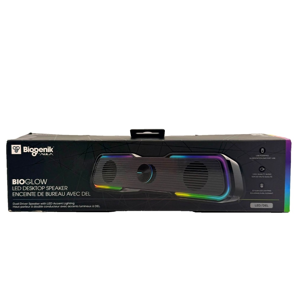 Biogenik BioGlow LED Desktop Speaker Dual Driver USB RGB Accent Lighting New